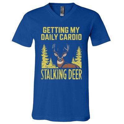 Hunting Dad Fitness Cardio With Deer Hunting V-Neck T-Shirt