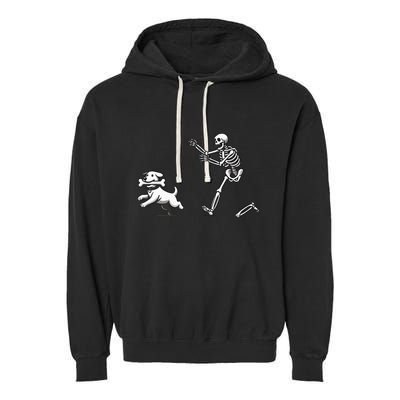 Halloween Dog Funny Skeleton Skeleton Chasing Dog Garment-Dyed Fleece Hoodie