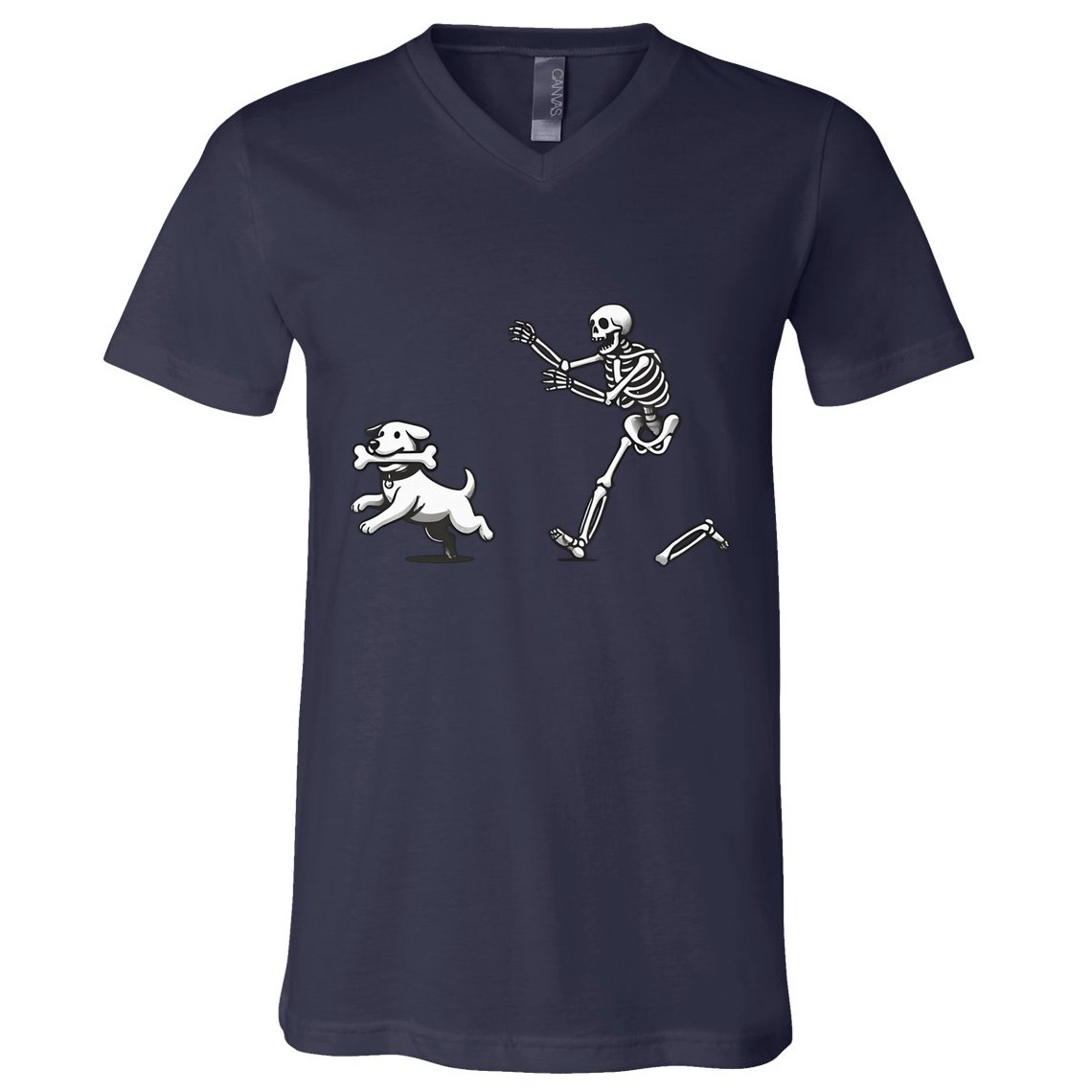 Halloween Dog Funny Skeleton Skeleton Chasing Dog V-Neck T-Shirt