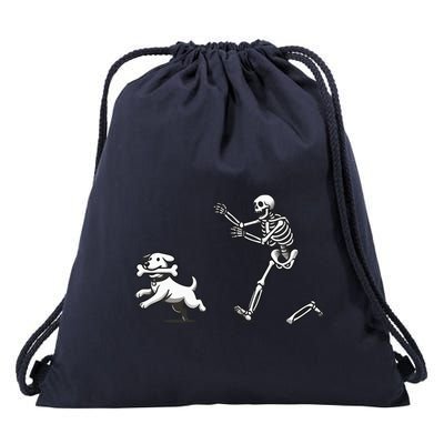 Halloween Dog Funny Skeleton Skeleton Chasing Dog Drawstring Bag