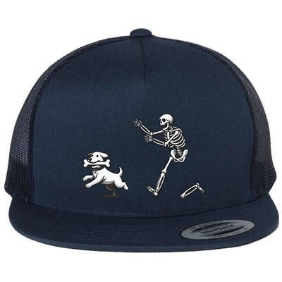 Halloween Dog Funny Skeleton Skeleton Chasing Dog Flatbill Hat