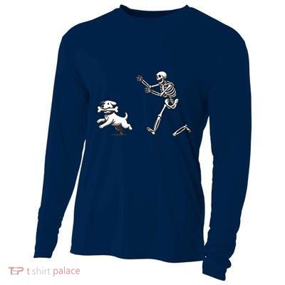 Halloween Dog Funny Skeleton Skeleton Chasing Dog Cooling Performance Long Sleeve Crew