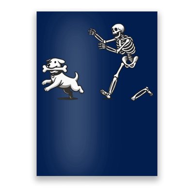 Halloween Dog Funny Skeleton Skeleton Chasing Dog Poster