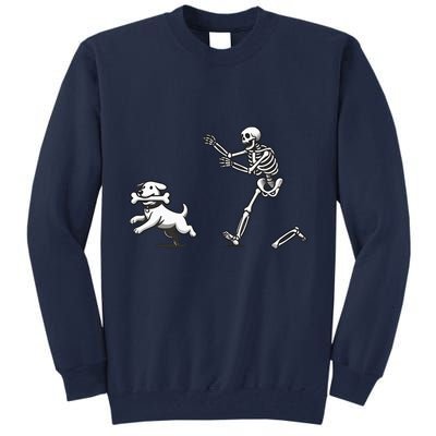Halloween Dog Funny Skeleton Skeleton Chasing Dog Tall Sweatshirt