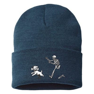 Halloween Dog Funny Skeleton Skeleton Chasing Dog Sustainable Knit Beanie