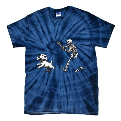 Halloween Dog Funny Skeleton Skeleton Chasing Dog Tie-Dye T-Shirt
