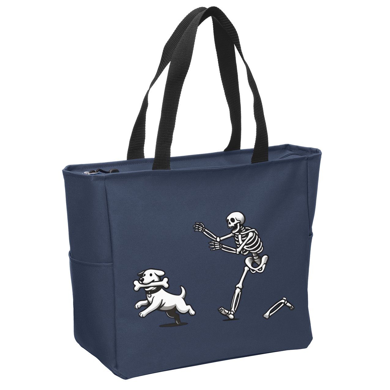 Halloween Dog Funny Skeleton Skeleton Chasing Dog Zip Tote Bag