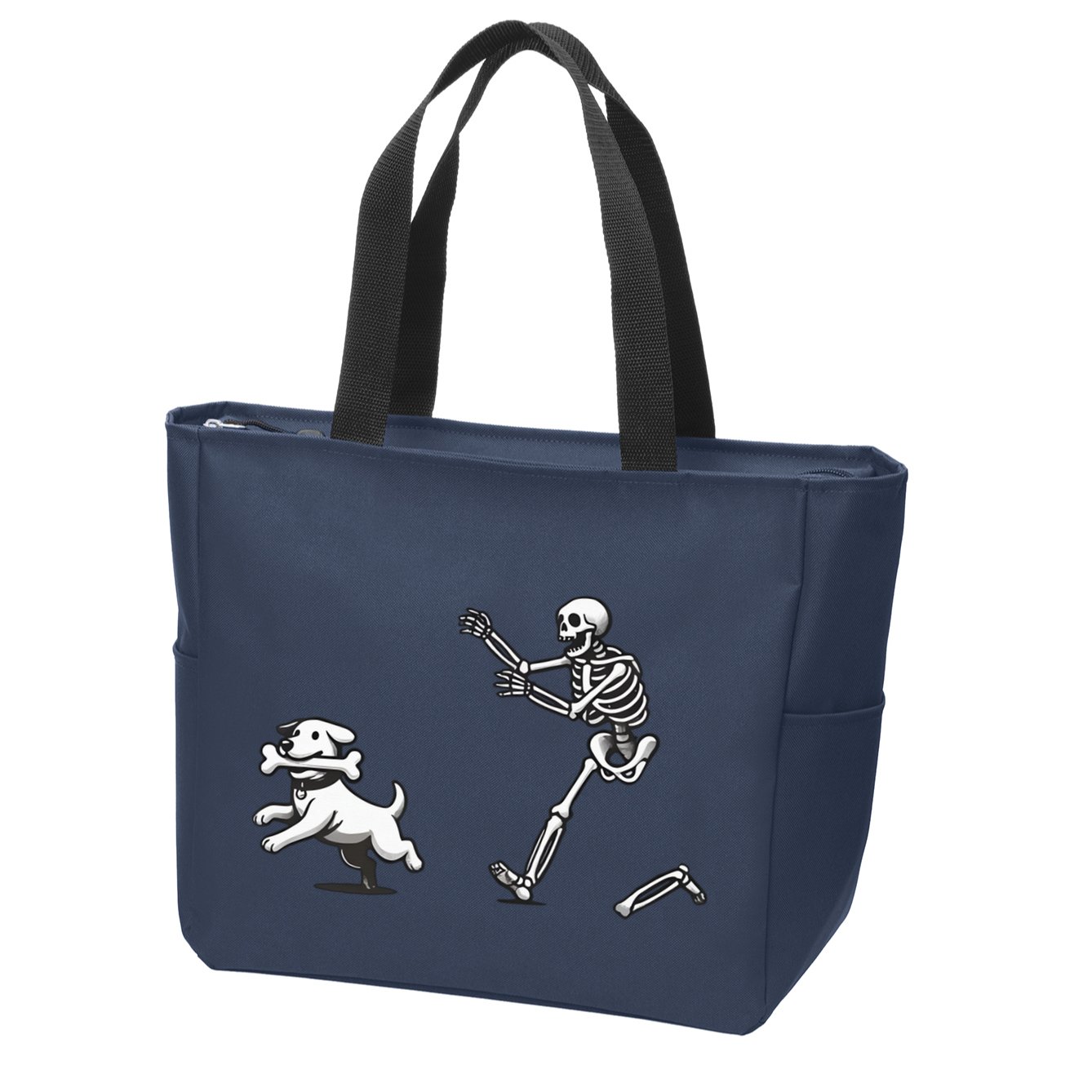 Halloween Dog Funny Skeleton Skeleton Chasing Dog Zip Tote Bag