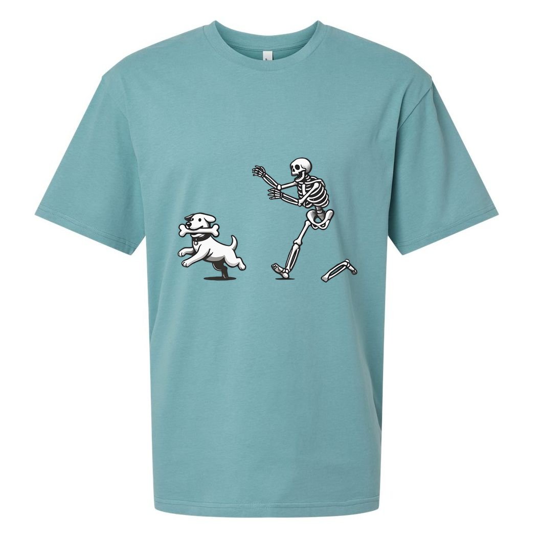 Halloween Dog Funny Skeleton Skeleton Chasing Dog Sueded Cloud Jersey T-Shirt