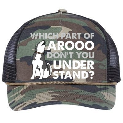 Husky Dog Funny Which Part Of Arooo Dont You Understand Retro Rope Trucker Hat Cap