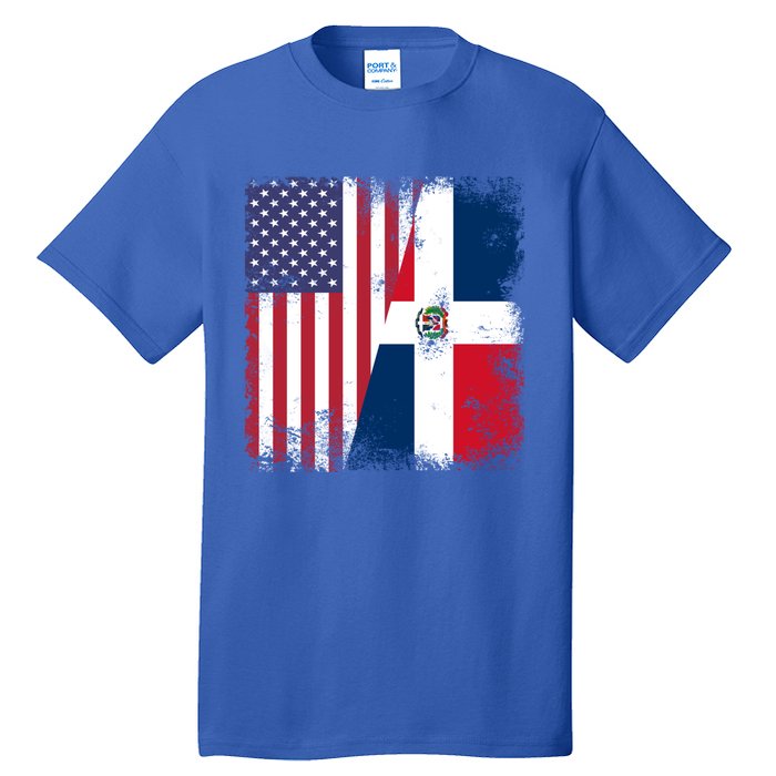 Half Dominican Flag Gift Vintage Usa Gift Tall T-Shirt