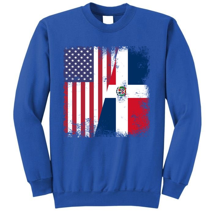 Half Dominican Flag Gift Vintage Usa Gift Tall Sweatshirt