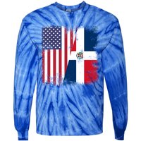 Half Dominican Flag Gift Vintage Usa Gift Tie-Dye Long Sleeve Shirt