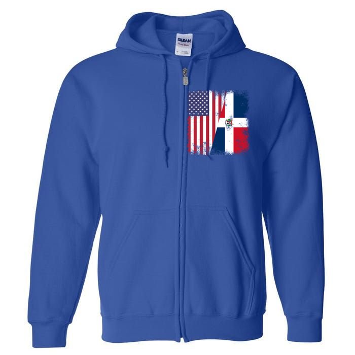 Half Dominican Flag Gift Vintage Usa Gift Full Zip Hoodie