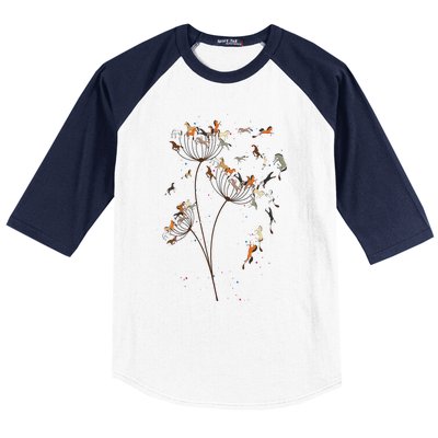 Horses Dandelion Flower Horses Floral Horse Horseback Riding Baseball Sleeve Shirt