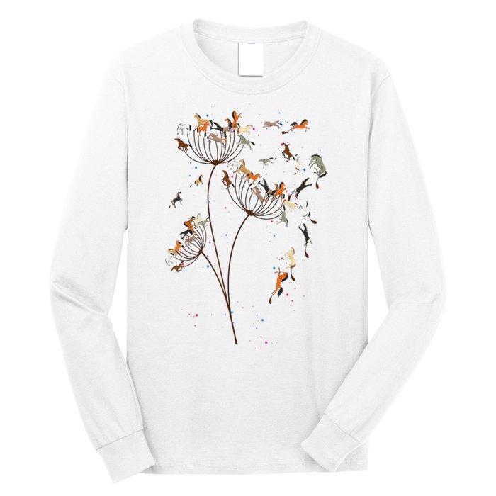 Horses Dandelion Flower Horses Floral Horse Horseback Riding Long Sleeve Shirt