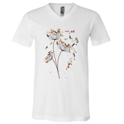 Horses Dandelion Flower Horses Floral Horse Horseback Riding V-Neck T-Shirt