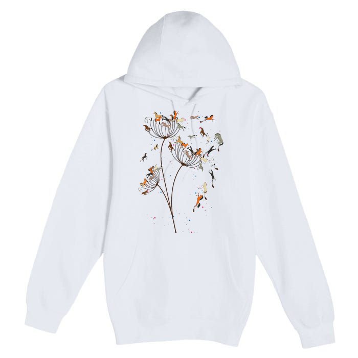 Horses Dandelion Flower Horses Floral Horse Horseback Riding Premium Pullover Hoodie