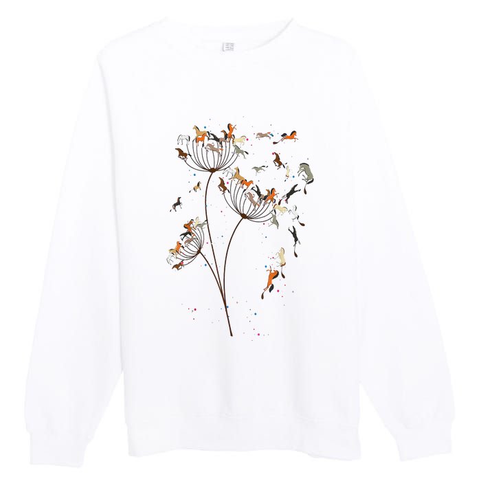 Horses Dandelion Flower Horses Floral Horse Horseback Riding Premium Crewneck Sweatshirt