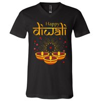 Happy Diwali Festival of Lights Mandala For Indian Hinduism V-Neck T-Shirt