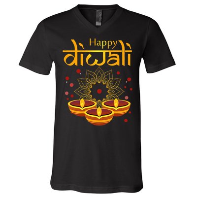 Happy Diwali Festival of Lights Mandala For Indian Hinduism V-Neck T-Shirt