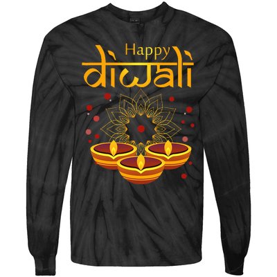 Happy Diwali Festival of Lights Mandala For Indian Hinduism Tie-Dye Long Sleeve Shirt