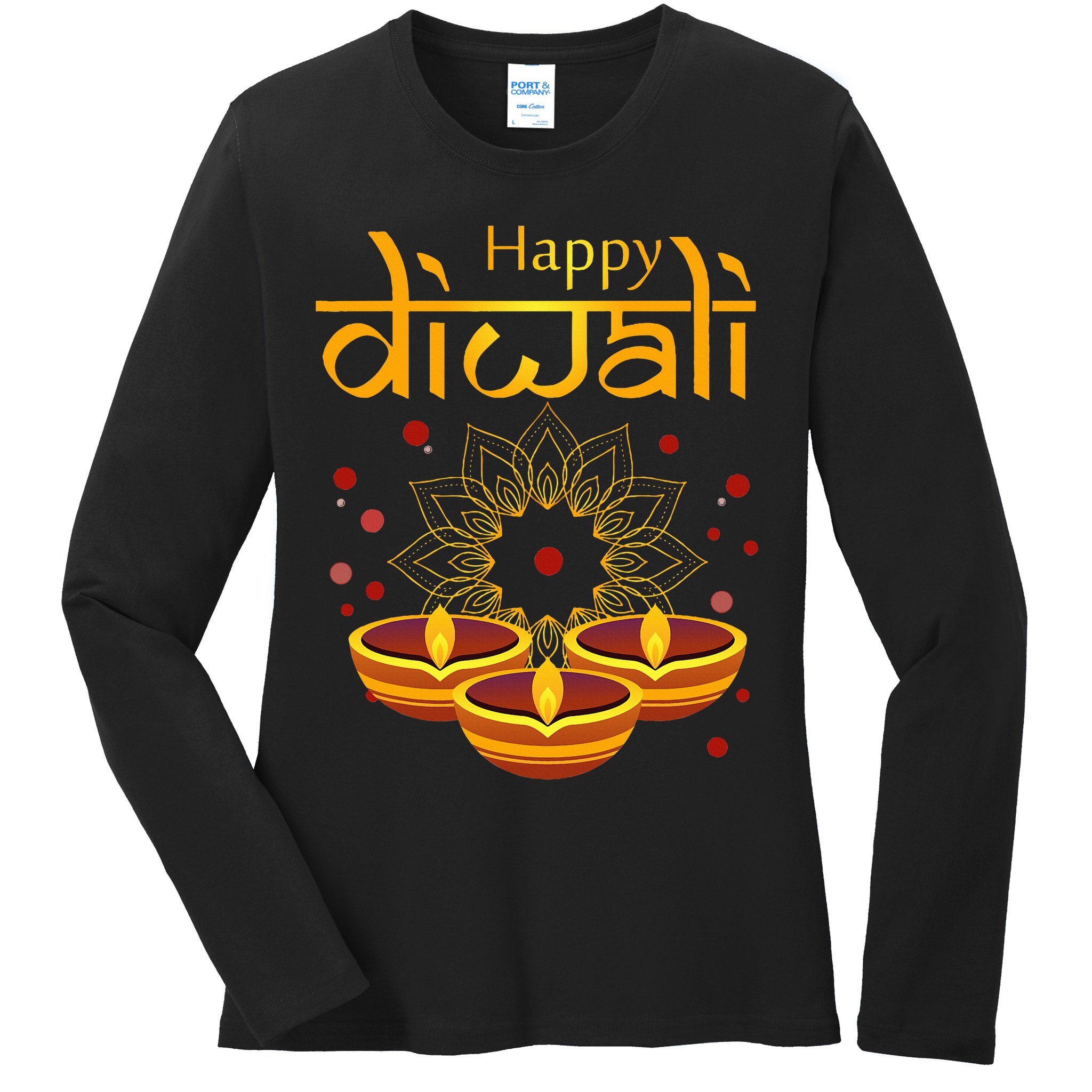 Happy Diwali Festival of Lights Mandala For Indian Hinduism Ladies Long Sleeve Shirt