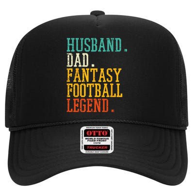 Husband Dad Fantasy Football Legend Champion Daddy Papa High Crown Mesh Back Trucker Hat