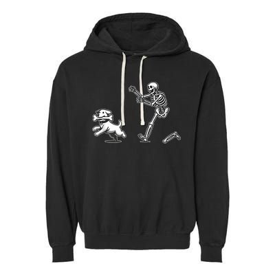 Halloween Dog Funny Skeleton Skeleton Chasing Dog Garment-Dyed Fleece Hoodie