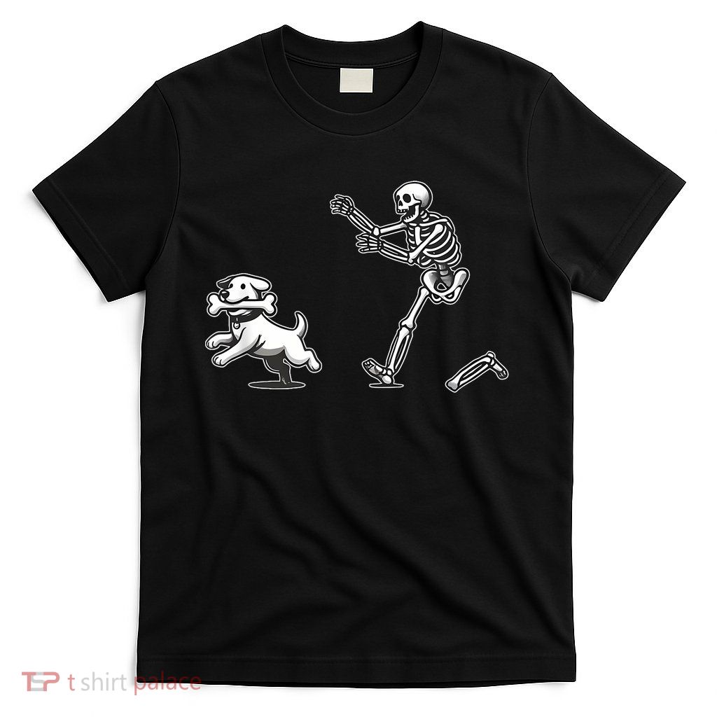 Halloween Dog Funny Skeleton Skeleton Chasing Dog T-Shirt