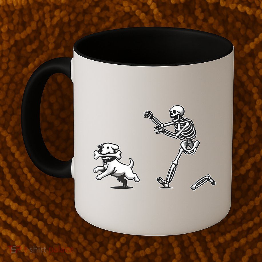 Halloween Dog Funny Skeleton Skeleton Chasing Dog Mug