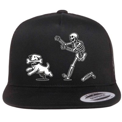 Halloween Dog Funny Skeleton Skeleton Chasing Dog Flatbill Hat
