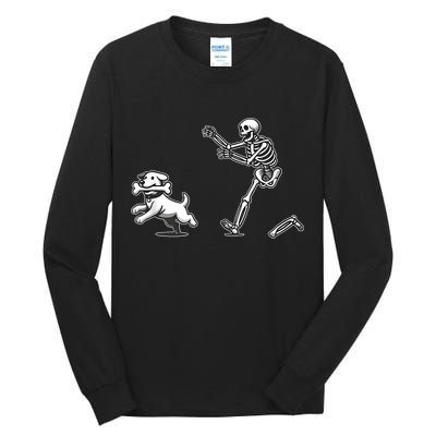 Halloween Dog Funny Skeleton Skeleton Chasing Dog Tall Long Sleeve T-Shirt