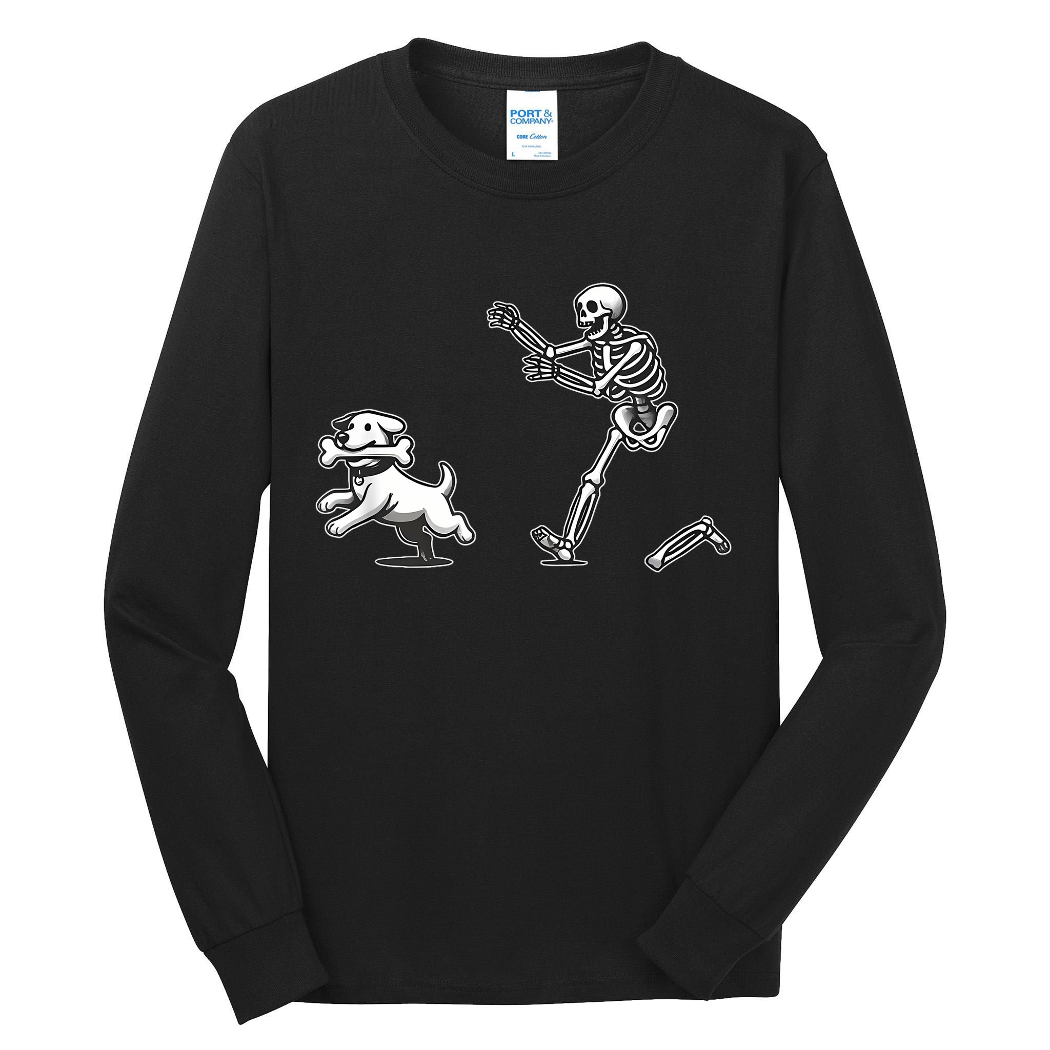 Halloween Dog Funny Skeleton Skeleton Chasing Dog Tall Long Sleeve T-Shirt