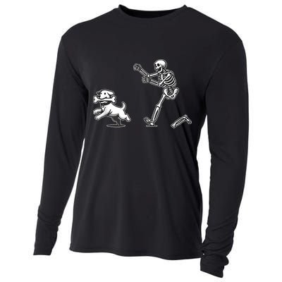 Halloween Dog Funny Skeleton Skeleton Chasing Dog Cooling Performance Long Sleeve Crew