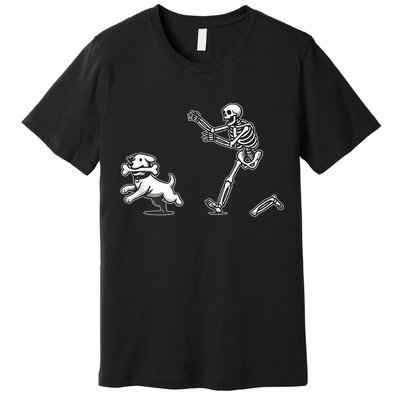Halloween Dog Funny Skeleton Skeleton Chasing Dog Premium T-Shirt