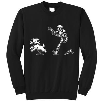 Halloween Dog Funny Skeleton Skeleton Chasing Dog Tall Sweatshirt