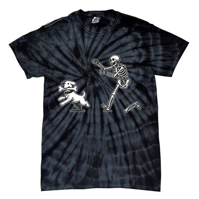 Halloween Dog Funny Skeleton Skeleton Chasing Dog Tie-Dye T-Shirt