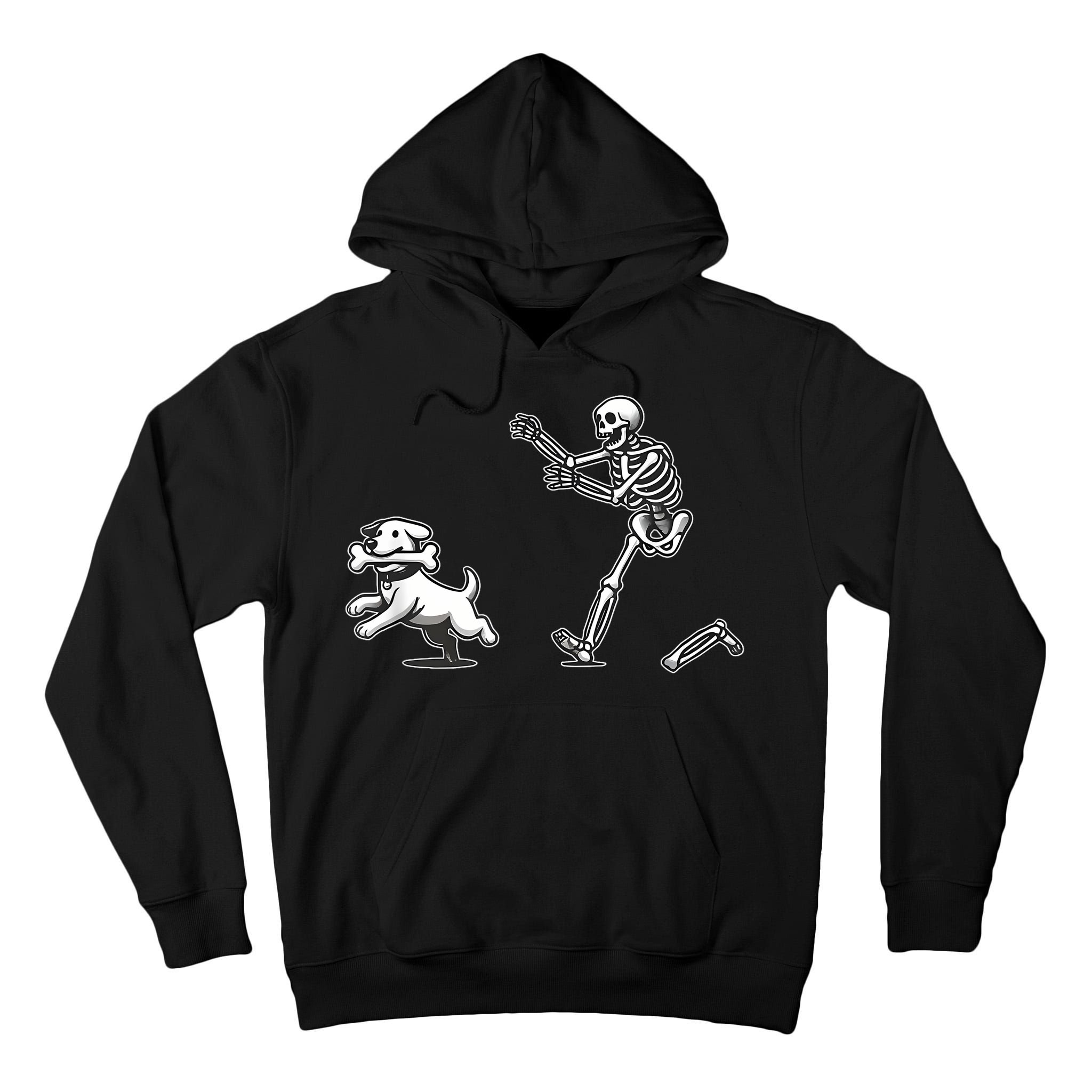 Halloween Dog Funny Skeleton Skeleton Chasing Dog Tall Hoodie