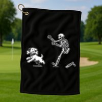 Halloween Dog Funny Skeleton Skeleton Chasing Dog Golf Towel