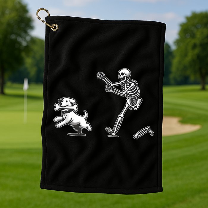 Halloween Dog Funny Skeleton Skeleton Chasing Dog Golf Towel