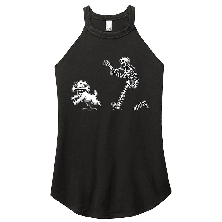 Halloween Dog Funny Skeleton Skeleton Chasing Dog Women's Perfect Tri Rocker Tank