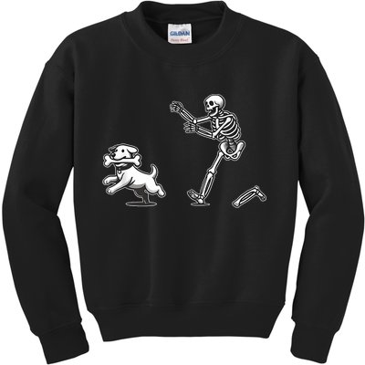Halloween Dog Funny Skeleton Skeleton Chasing Dog Kids Sweatshirt
