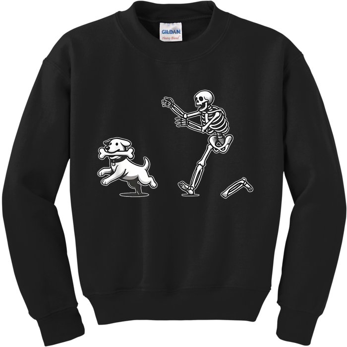 Halloween Dog Funny Skeleton Skeleton Chasing Dog Kids Sweatshirt