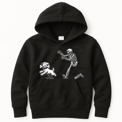 Halloween Dog Funny Skeleton Skeleton Chasing Dog Kids Hoodie