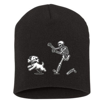 Halloween Dog Funny Skeleton Skeleton Chasing Dog Short Acrylic Beanie