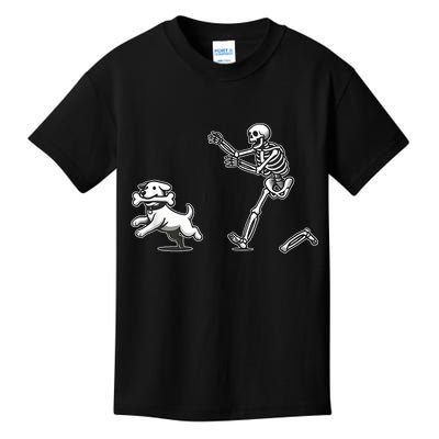 Halloween Dog Funny Skeleton Skeleton Chasing Dog Kids T-Shirt