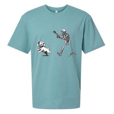 Halloween Dog Funny Skeleton Skeleton Chasing Dog Sueded Cloud Jersey T-Shirt