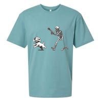 Halloween Dog Funny Skeleton Skeleton Chasing Dog Sueded Cloud Jersey T-Shirt