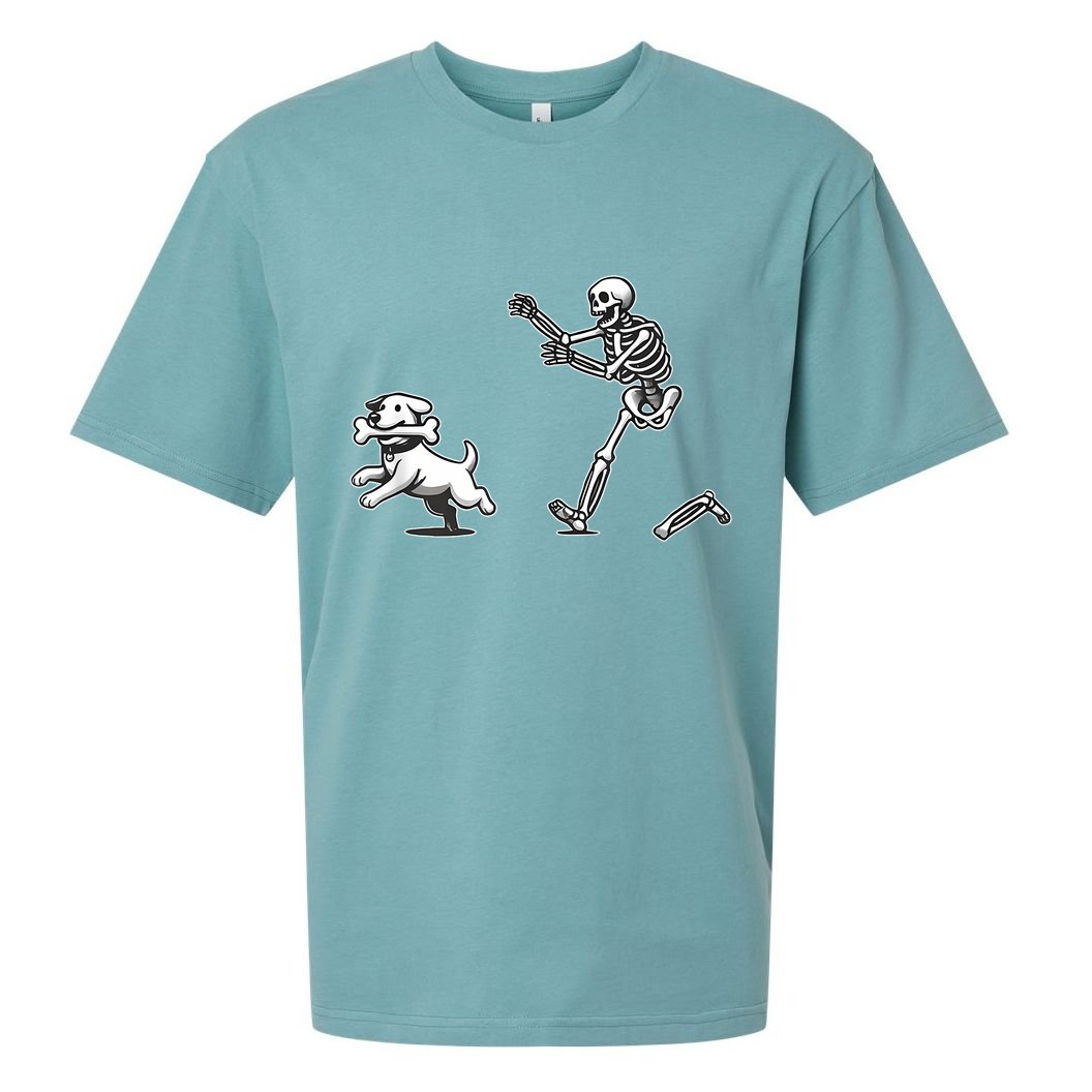 Halloween Dog Funny Skeleton Skeleton Chasing Dog Sueded Cloud Jersey T-Shirt